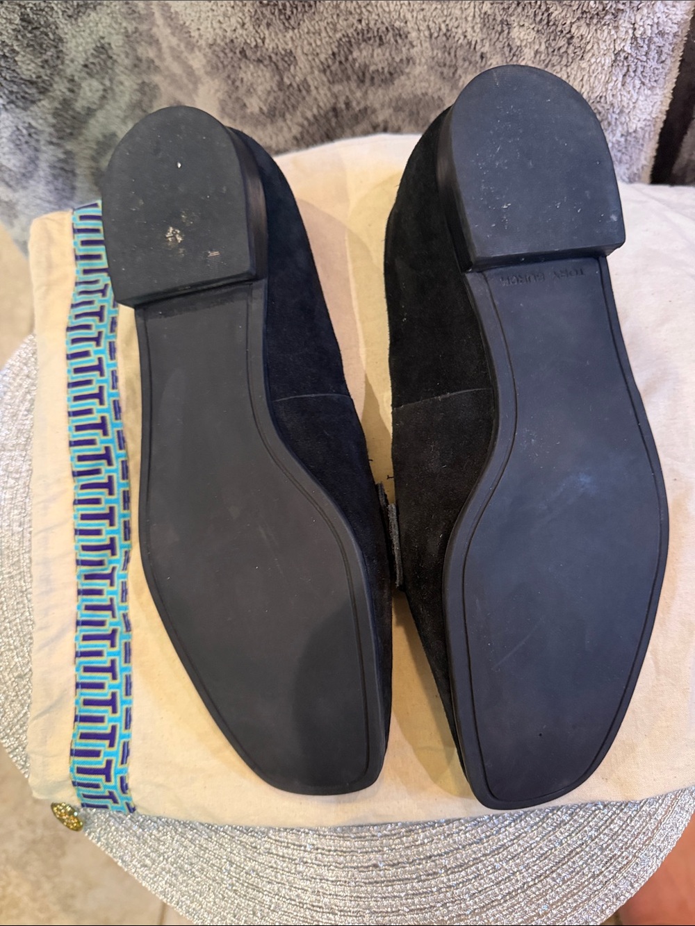 Tory Burch Black Suede Logo-Plate Women’s Loafers - Picture 3 of 4